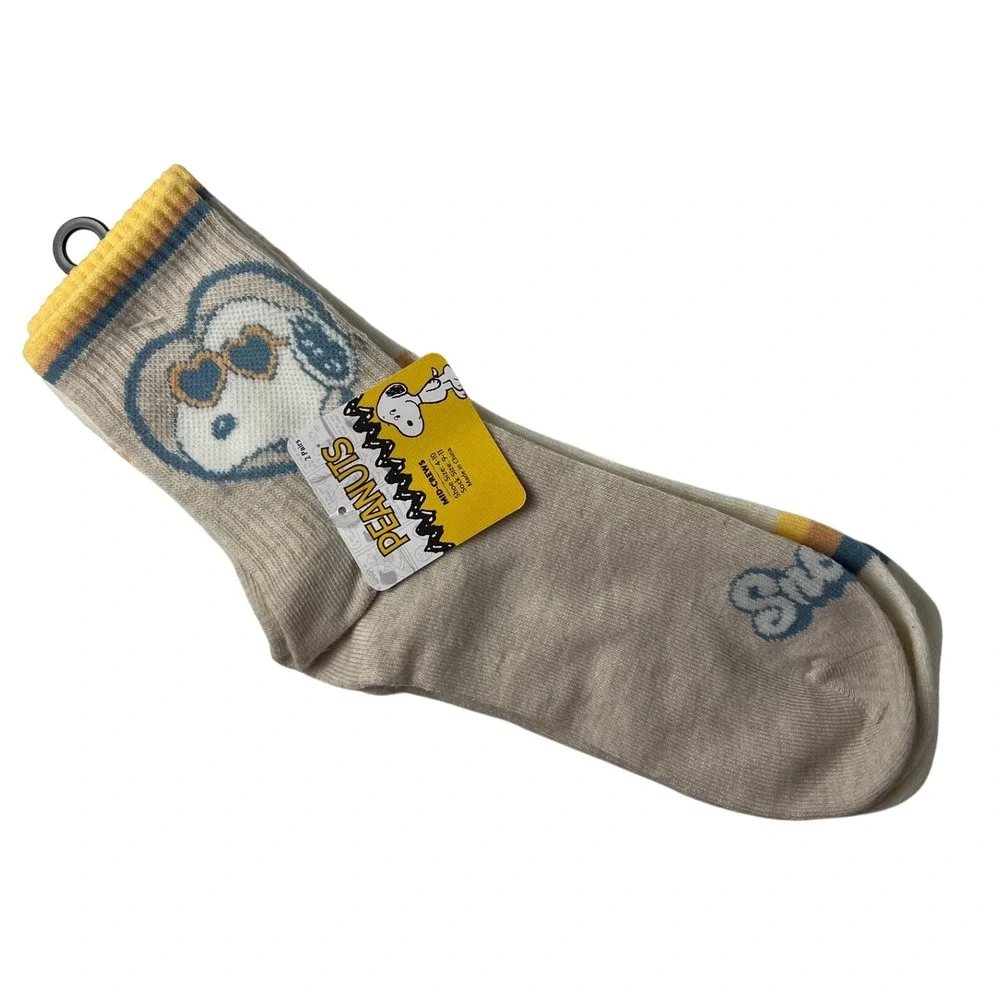 NEW Peanuts Snoopy Mid Crew Socks Kids unisex 9-11 2-Pack Woodstock Comfy
